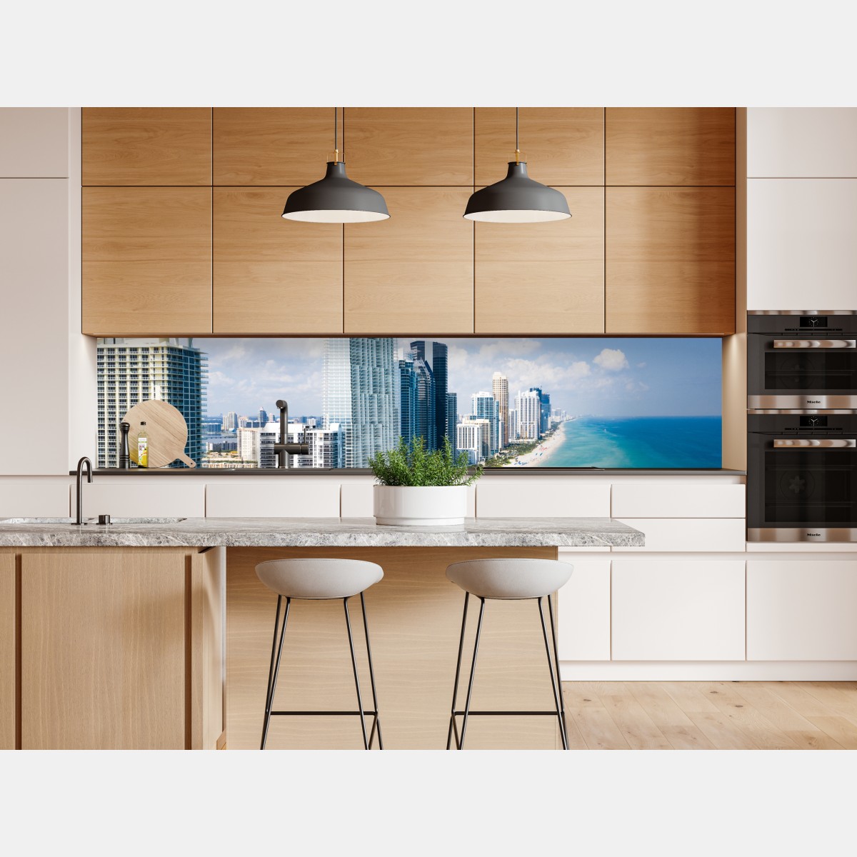 Naklejka repozycjonowalna turkusowa linia brzegowa z wieżowcami – Wallissimo® Naklejka repozycjonowalna turkusowa linia brzegowa z wieżowcami – Wallissimo®