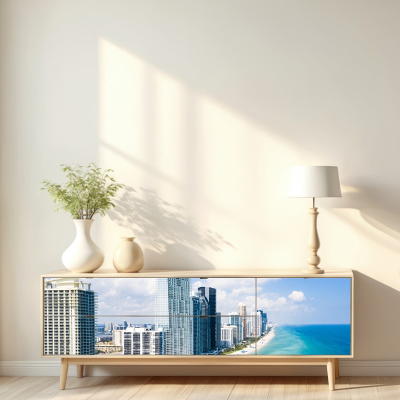 Naklejka repozycjonowalna turkusowa linia brzegowa z wieżowcami – Wallissimo® Naklejka repozycjonowalna turkusowa linia brzegowa z wieżowcami – Wallissimo®