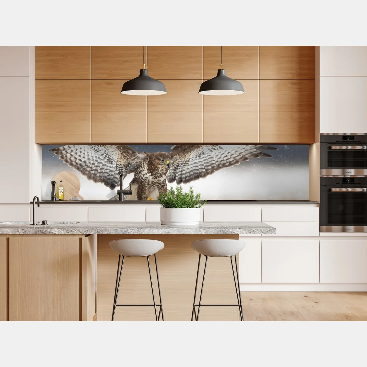 Naklejka repozycjonowalna myszołów lądujący na śniegu – Wallissimo® Naklejka repozycjonowalna myszołów lądujący na śniegu – Wallissimo®