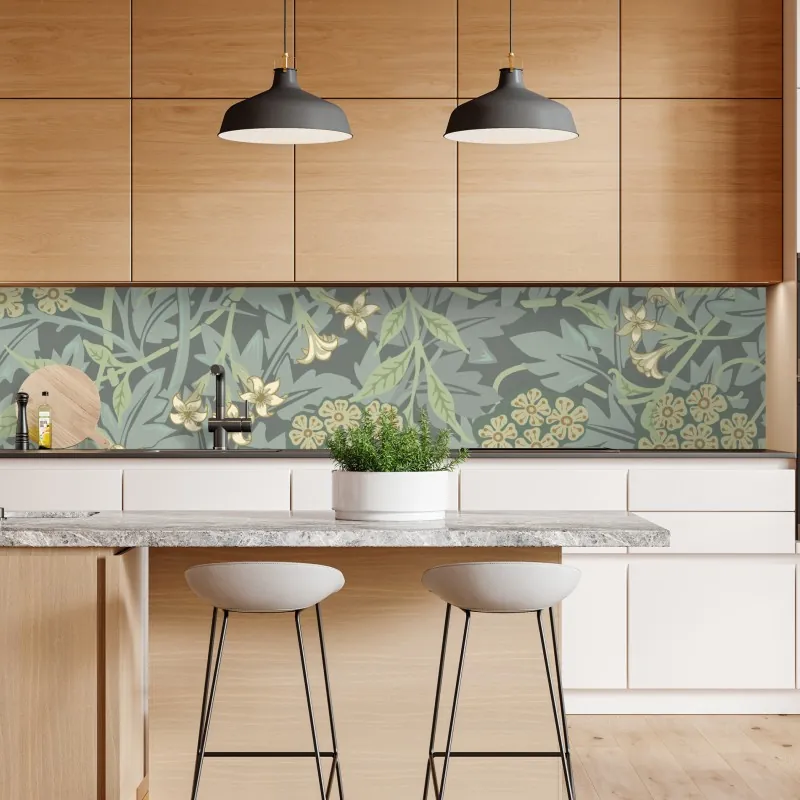 Naklejka repozycjonowalna intensywna różowa fasada z niebieskimi drzwiami – Wallissimo®