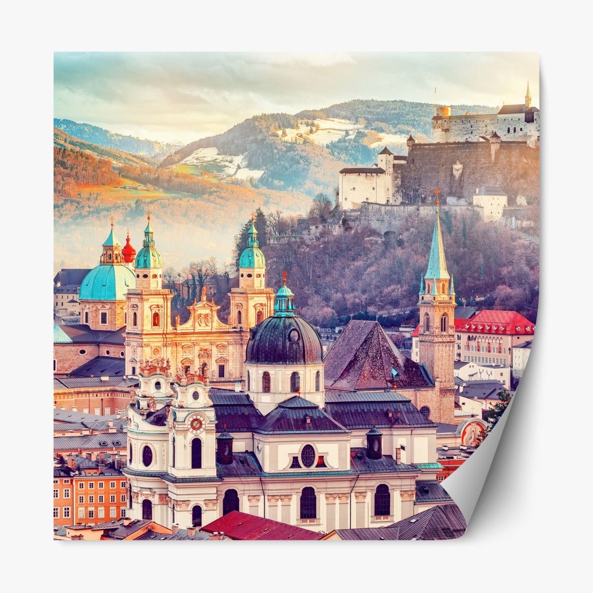 Repositionable sticker sunset over Salzburg skyline