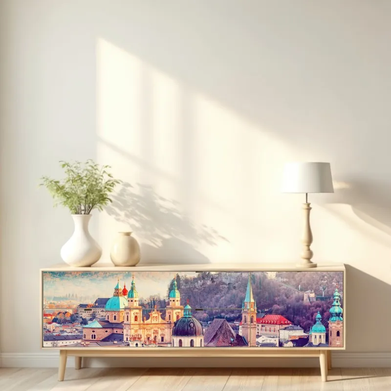 Naklejka repozycjonowalna zachód słońca nad Salzburgiem