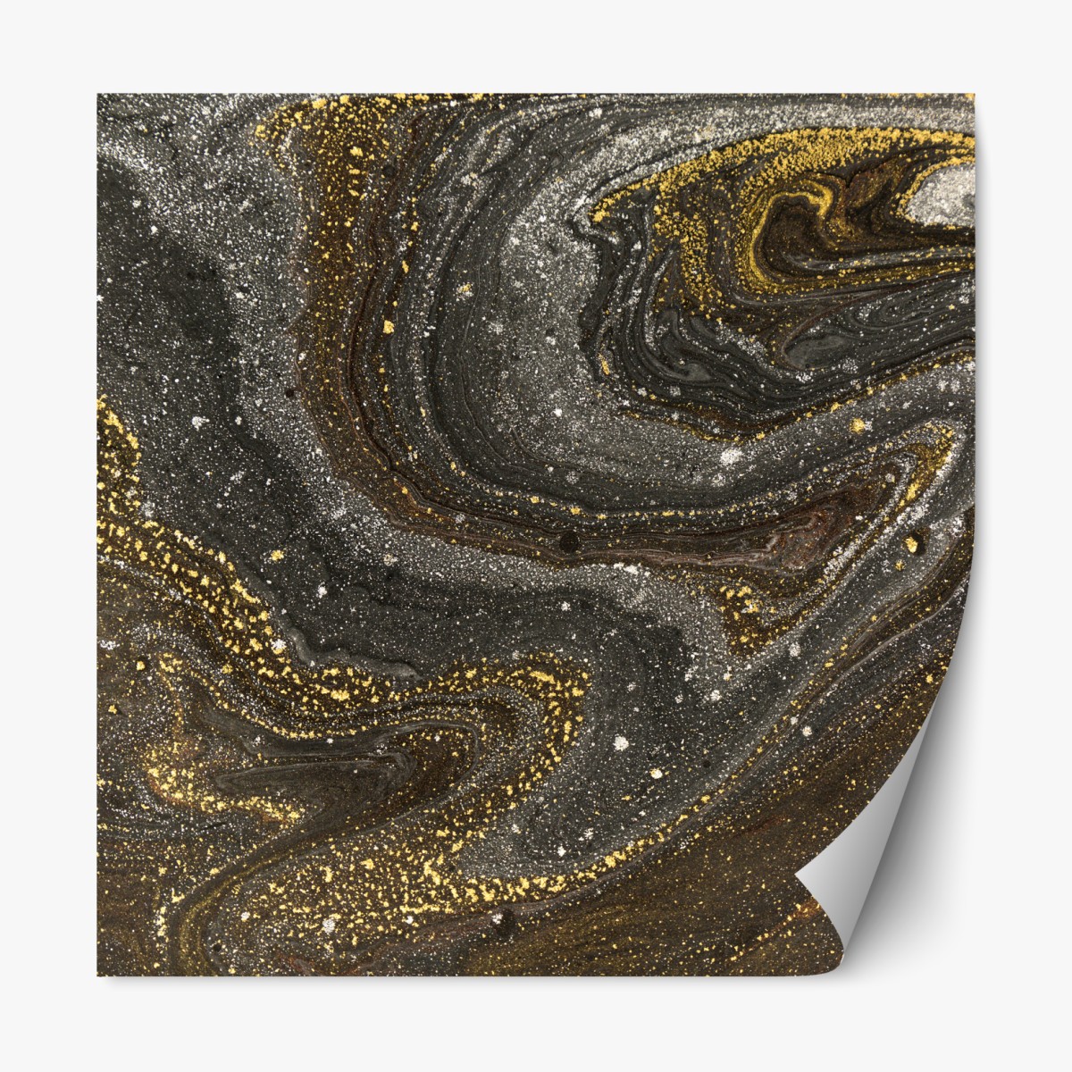 Repositionable sticker gold and black marble swirl abstract