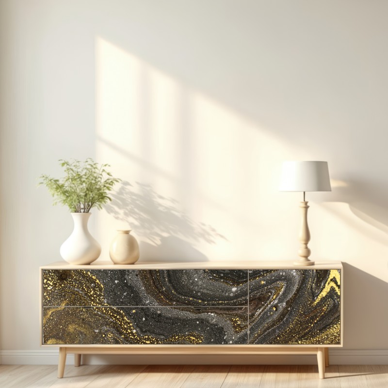 Naklejka repozycjonowalna złoto-czarny marmurowy wir abstrakcyjny – Wallissimo® Naklejka repozycjonowalna złoto-czarny marmurowy wir abstrakcyjny – Wallissimo®