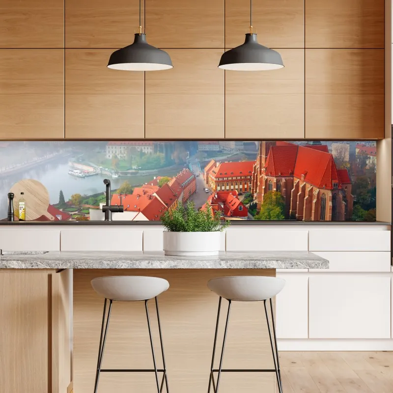 Naklejka repozycjonowalna zimowa mgła nad lasem iglastym – Wallissimo®