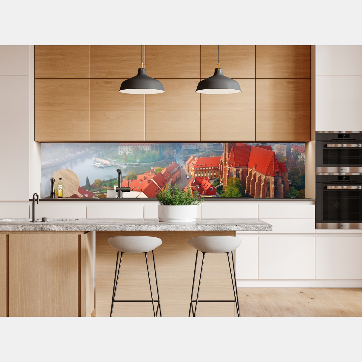 Naklejka repozycjonowalna mglista panorama europejskiego miasta z czerwonymi dachami – Wallissimo® Naklejka repozycjonowalna mglista panorama europejskiego miasta z czerwonymi dachami – Wallissimo®