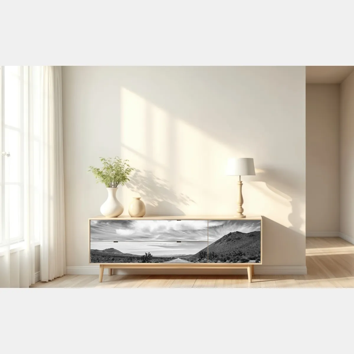 Naklejka repozycjonowalna Dolina Śmierci otwarta droga w czerni i bieli – Wallissimo® Naklejka repozycjonowalna Dolina Śmierci otwarta droga w czerni i bieli – Wallissimo®