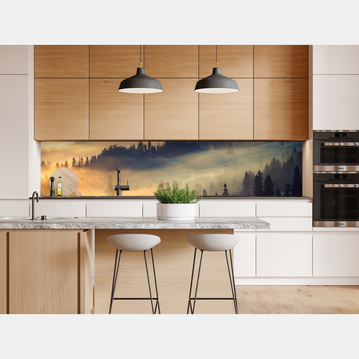 Naklejka repozycjonowalna mglisty górski las o wschodzie słońca – Wallissimo® Naklejka repozycjonowalna mglisty górski las o wschodzie słońca – Wallissimo®