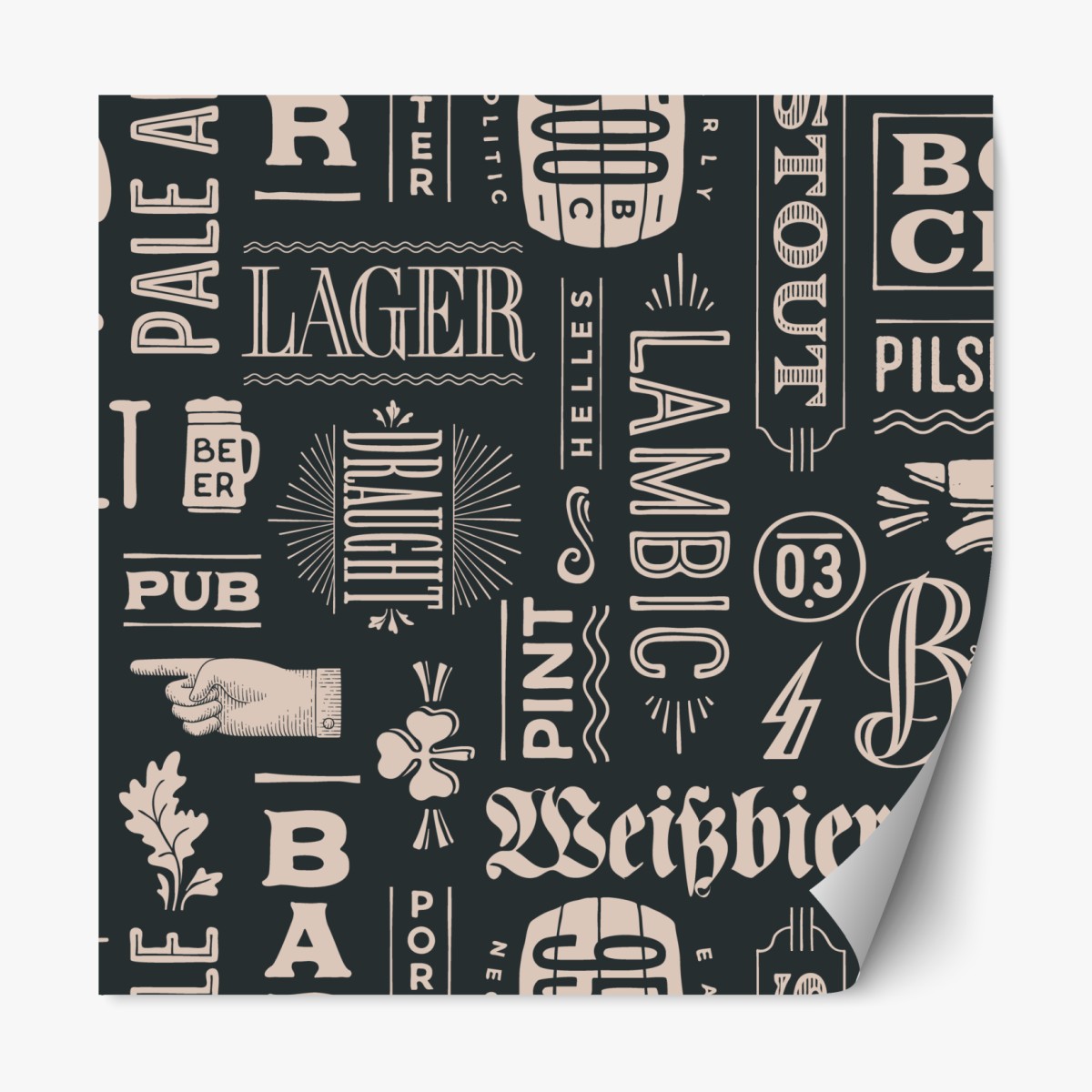 Repositionable sticker vintage beer label collage