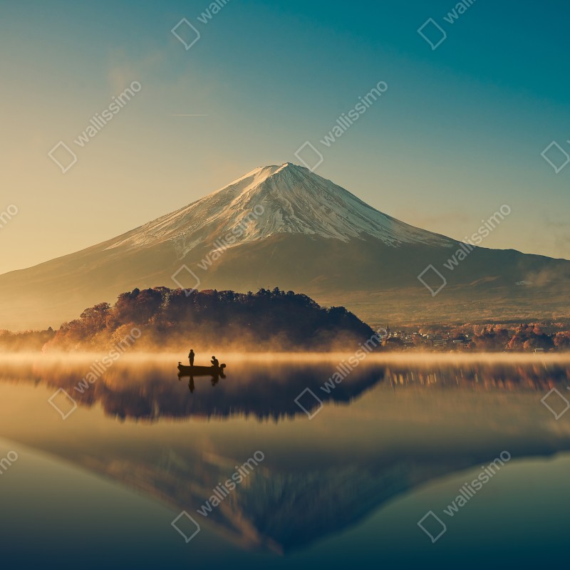 Naklejka repozycjonowalna wschód słońca nad Mount Fuji nad jeziorem Kawaguchiko – Wallissimo® Naklejka repozycjonowalna wschód słońca nad Mount Fuji nad jeziorem Kawaguchiko – Wallissimo®