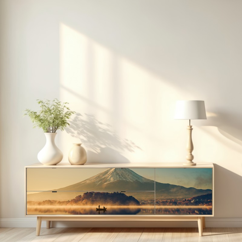 Naklejka repozycjonowalna wschód słońca nad Mount Fuji nad jeziorem Kawaguchiko – Wallissimo® Naklejka repozycjonowalna wschód słońca nad Mount Fuji nad jeziorem Kawaguchiko – Wallissimo®