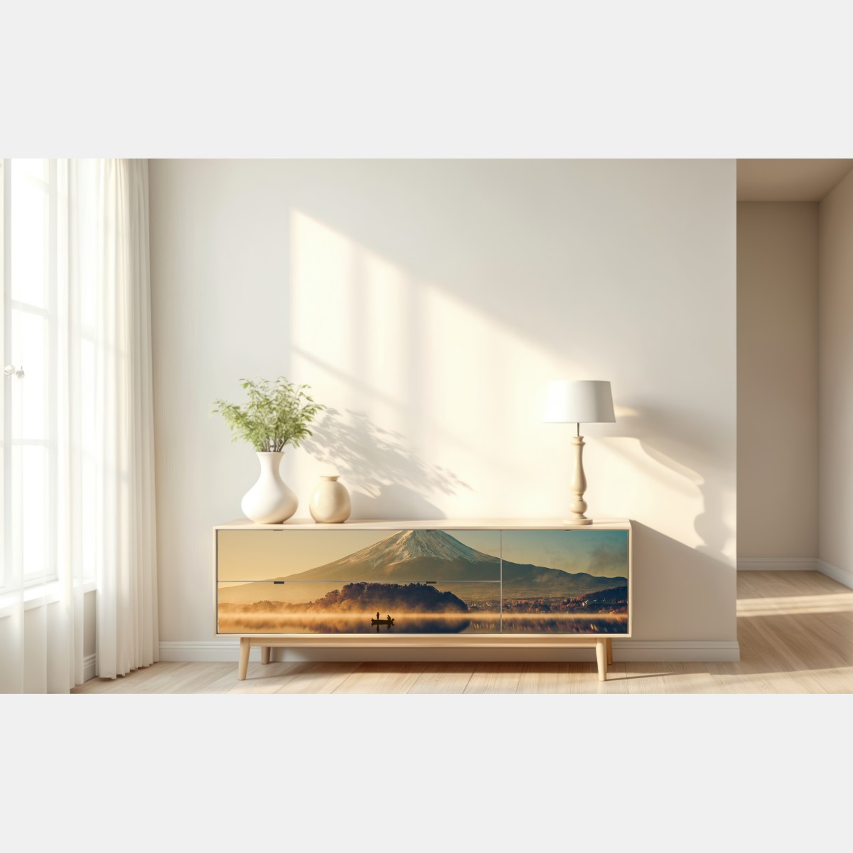 Naklejka repozycjonowalna wschód słońca nad Mount Fuji nad jeziorem Kawaguchiko – Wallissimo® Naklejka repozycjonowalna wschód słońca nad Mount Fuji nad jeziorem Kawaguchiko – Wallissimo®