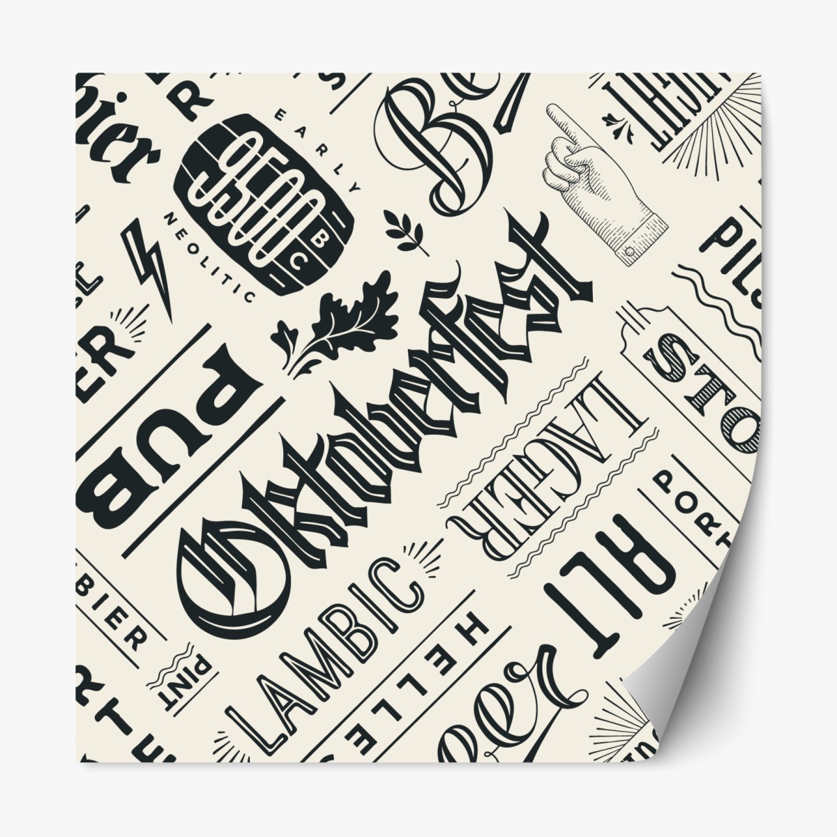 Repositionable sticker vintage beer label typography pattern