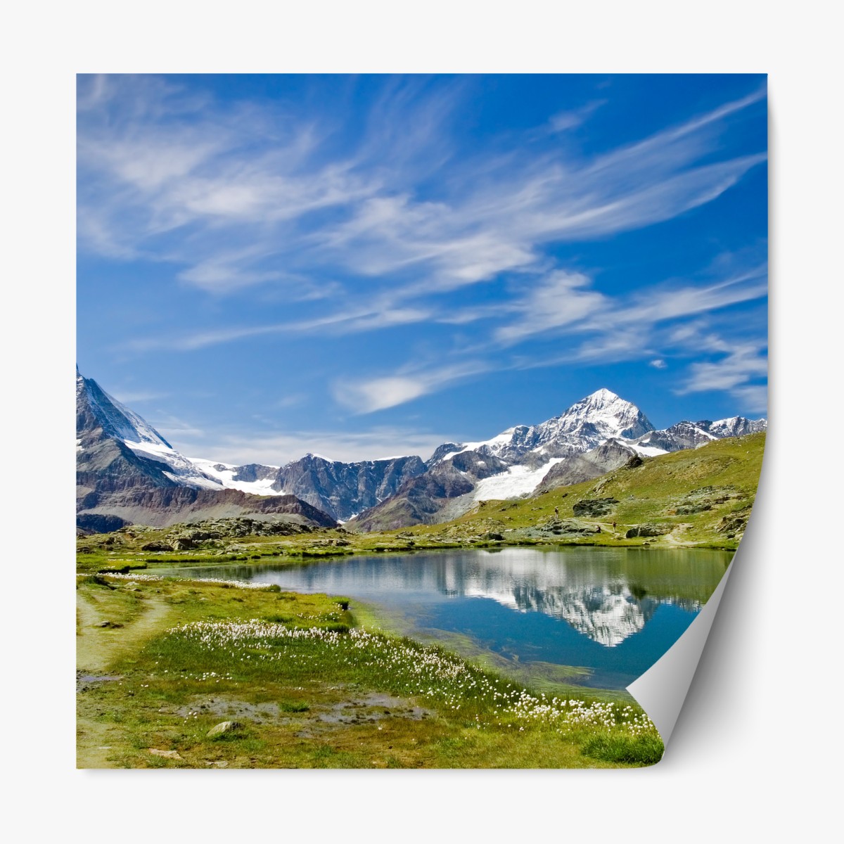 Repositionable sticker majestic alpine lake with mountain reflection