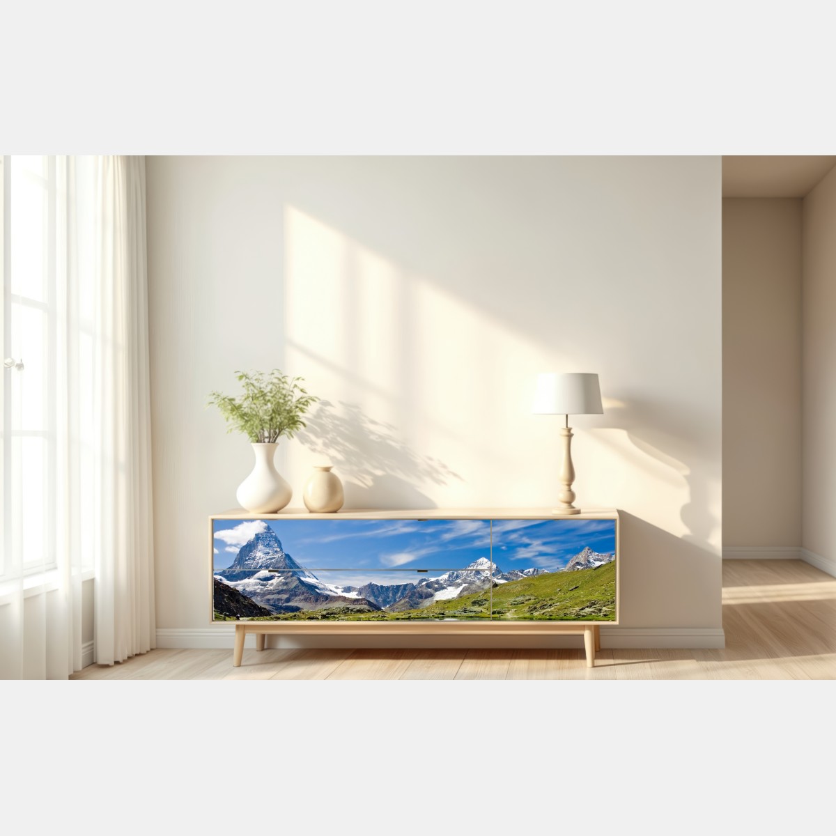 Naklejka repozycjonowalna alpejskie jezioro z odbiciem gór – Wallissimo® Naklejka repozycjonowalna alpejskie jezioro z odbiciem gór – Wallissimo®