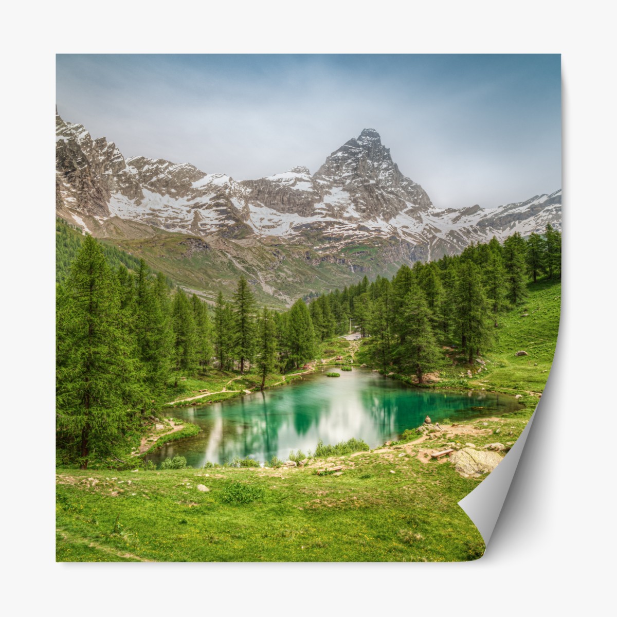 Repositionable sticker serene turquoise lake near Cervinia