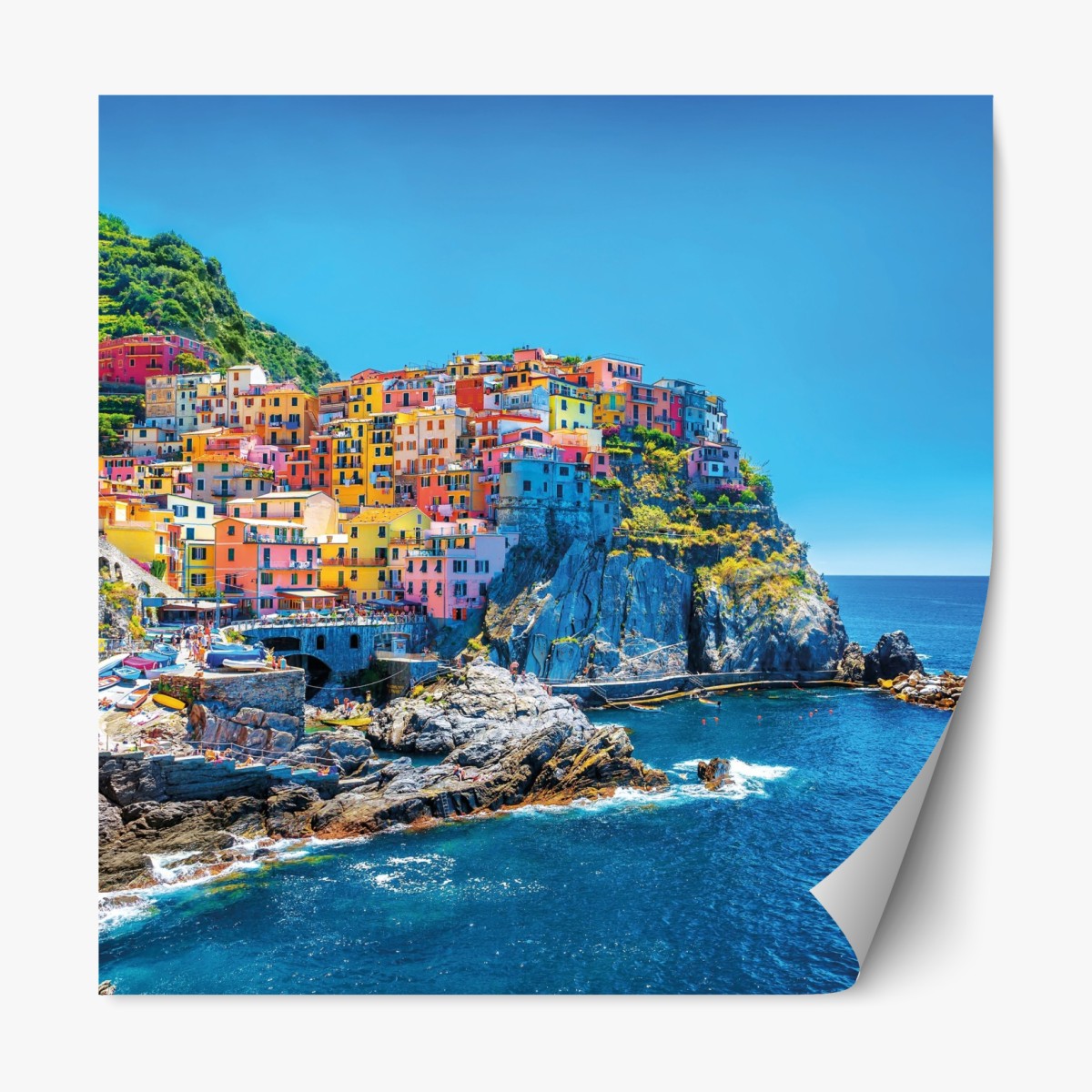 Repositionable sticker colorful Mediterranean cliffside village