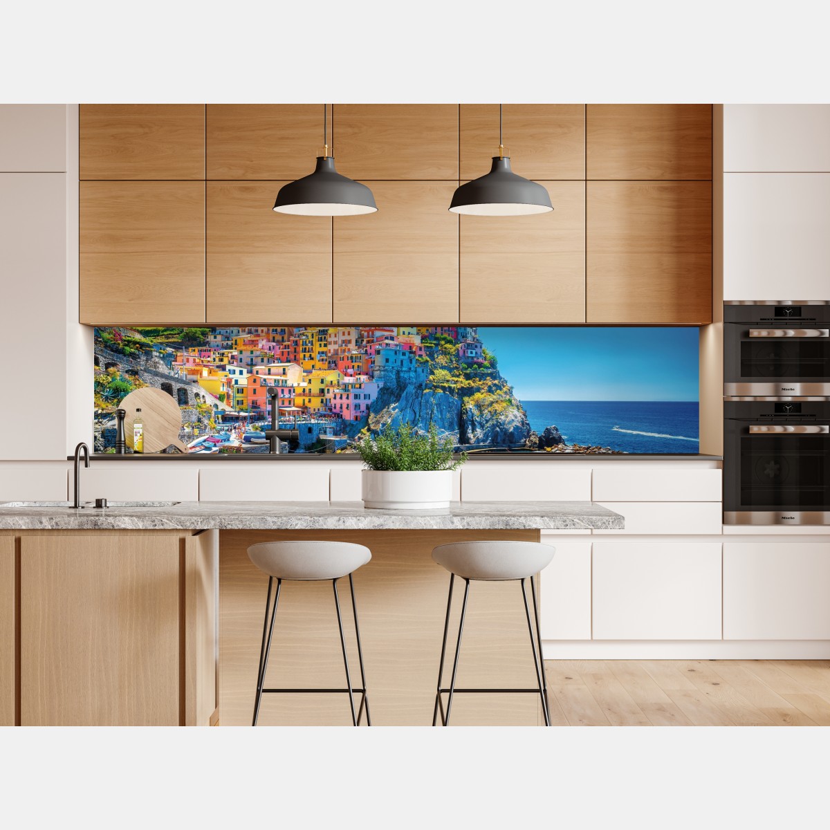 Naklejka repozycjonowalna kolorowa nadmorska wioska na klifie – Wallissimo® Naklejka repozycjonowalna kolorowa nadmorska wioska na klifie – Wallissimo®