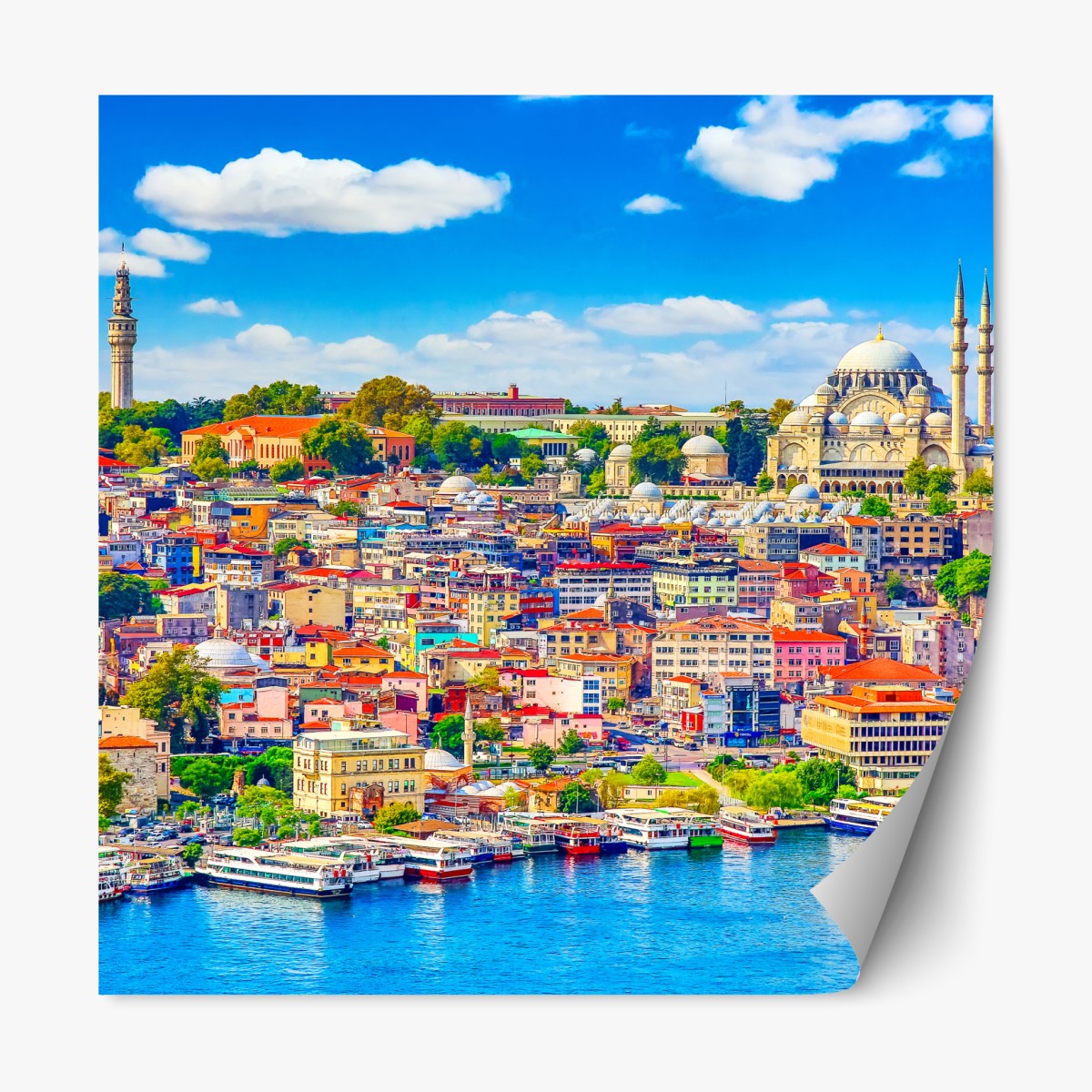 Repositionable sticker vibrant Istanbul skyline over the Bosphorus