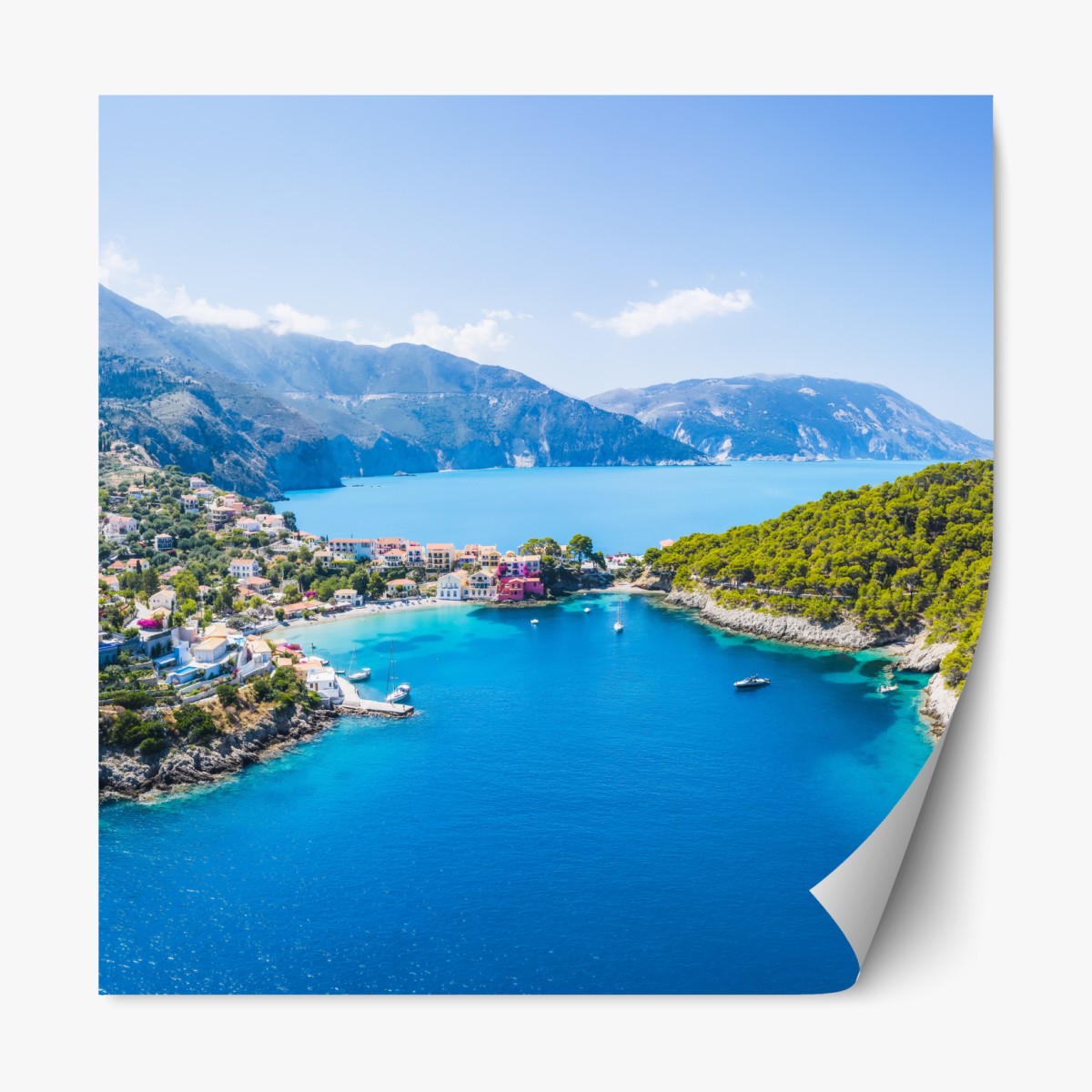 Repositionable sticker sunlit coastal bay with turquoise waters