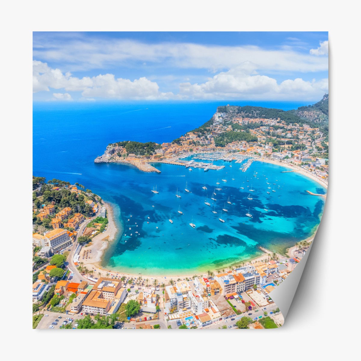 Repositionable sticker aerial view of Port de Sóller bay