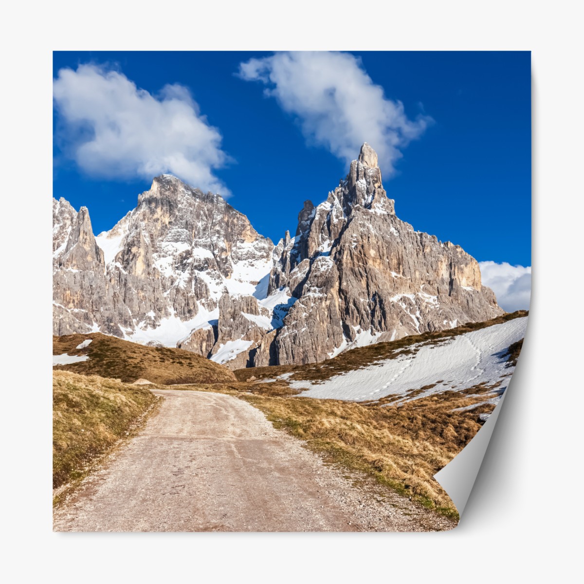 Repositionable sticker towering mountain peaks and winding trail