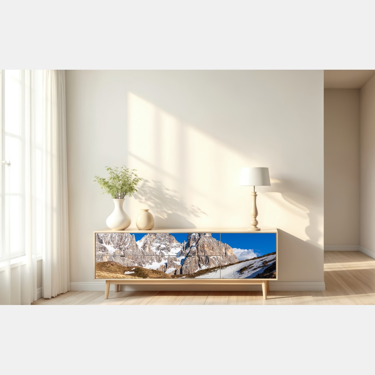 Naklejka repozycjonowalna strzeliste szczyty górskie i wijąca się ścieżka – Wallissimo® Naklejka repozycjonowalna strzeliste szczyty górskie i wijąca się ścieżka – Wallissimo®