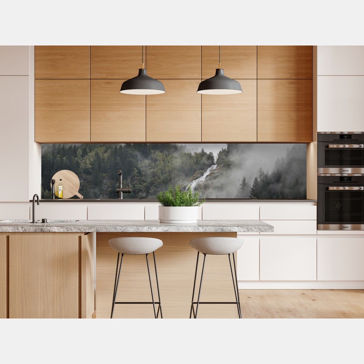 Naklejka repozycjonowalna mglisty wodospad w górskim lesie – Wallissimo® Naklejka repozycjonowalna mglisty wodospad w górskim lesie – Wallissimo®