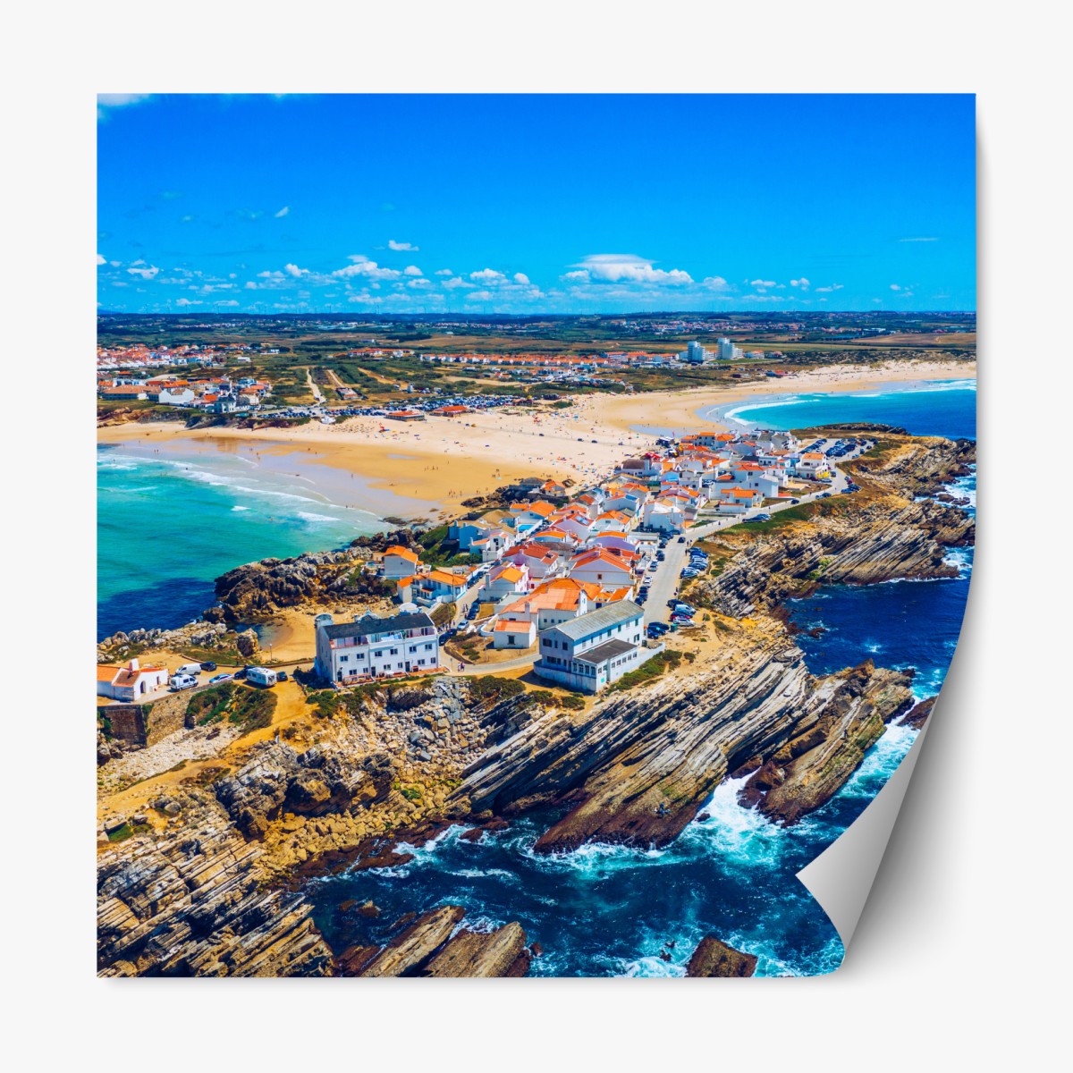 Repositionable sticker Baleal island coastline, Portugal aerial panorama