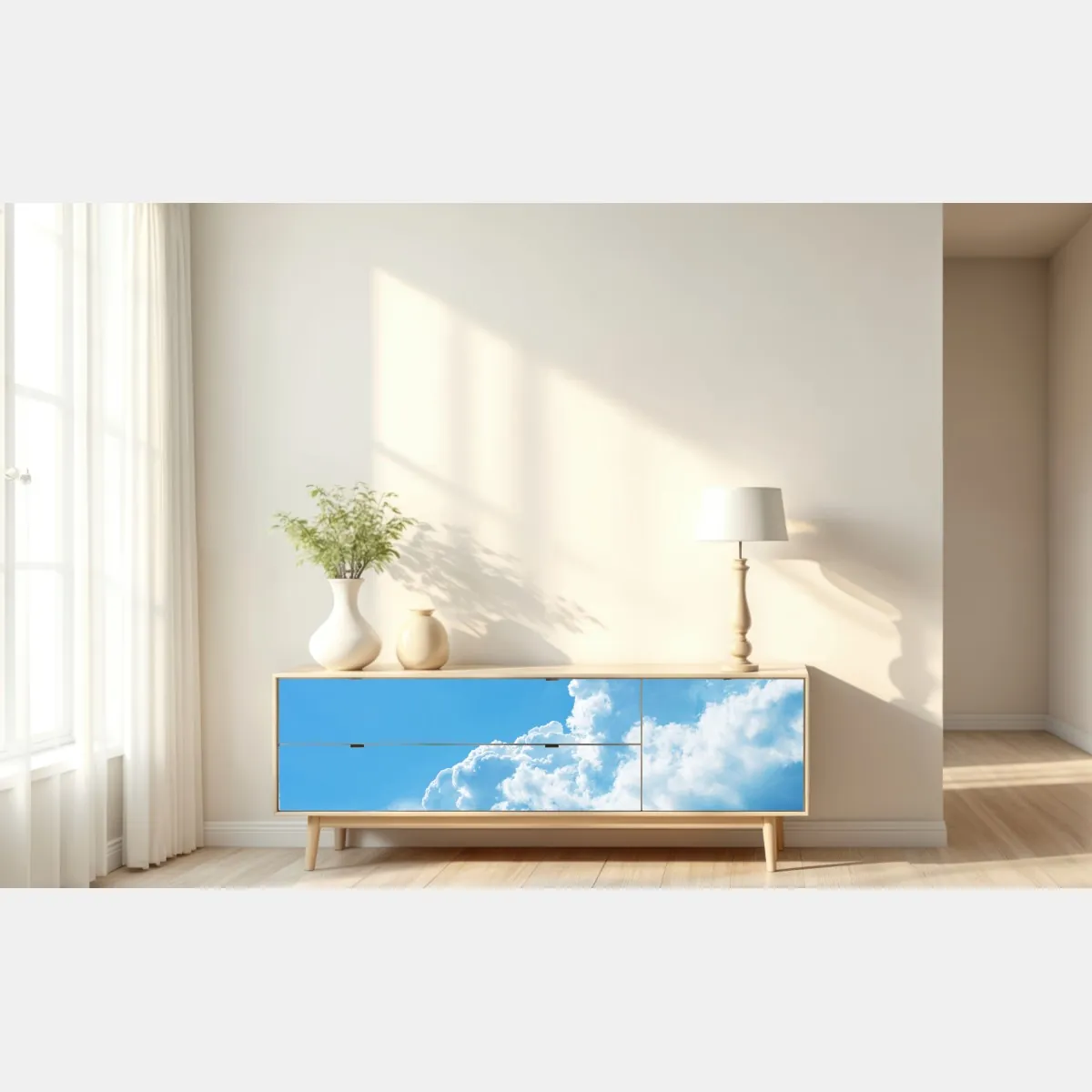 Naklejka repozycjonowalna delikatne niebo z puszystymi chmurami – Wallissimo® Naklejka repozycjonowalna delikatne niebo z puszystymi chmurami – Wallissimo®