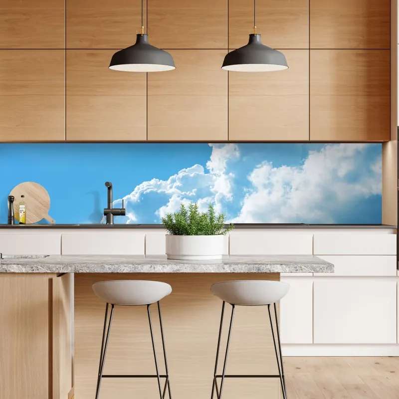 Naklejka repozycjonowalna delikatne niebo z puszystymi chmurami – Wallissimo® Naklejka repozycjonowalna delikatne niebo z puszystymi chmurami – Wallissimo®