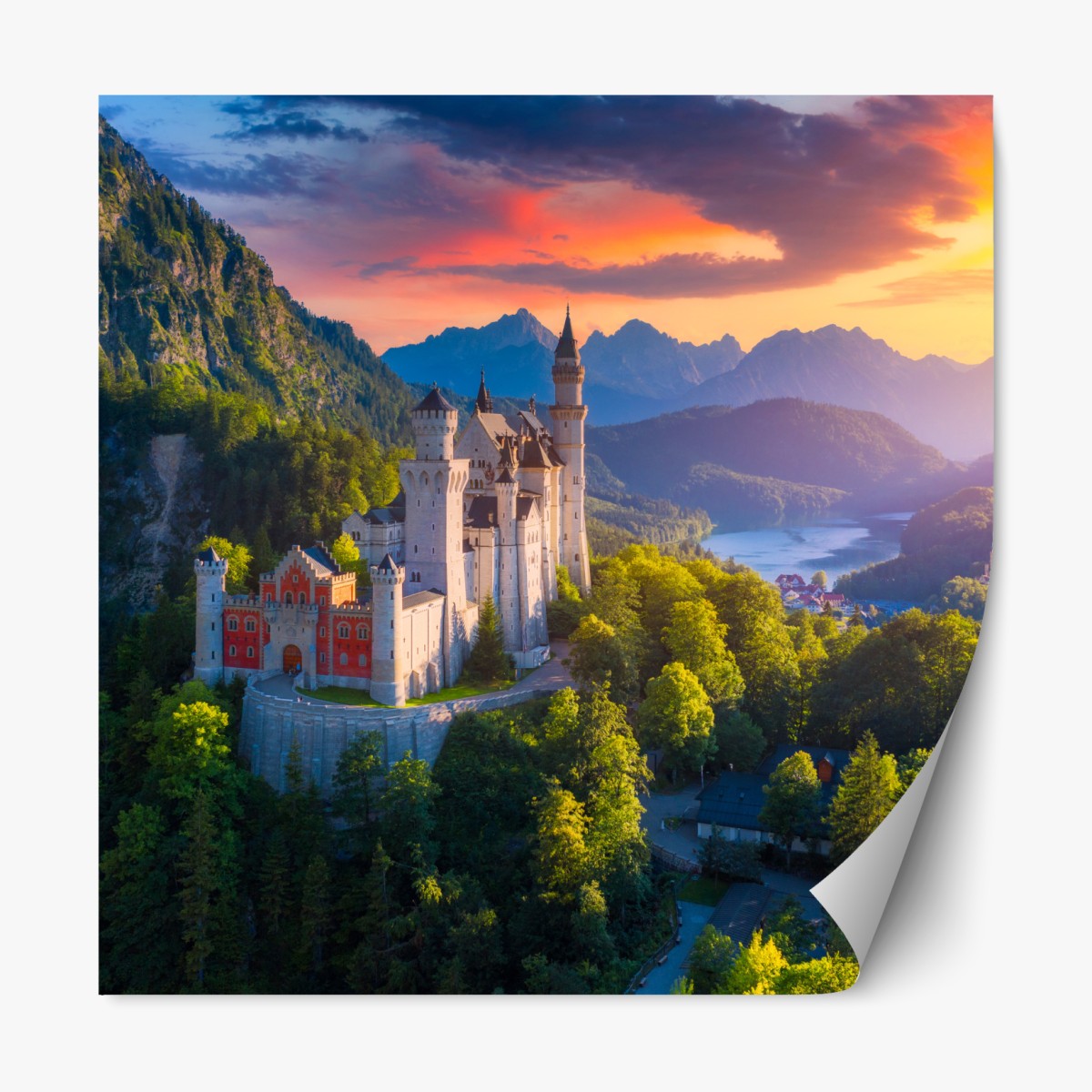 Repositionable sticker Neuschwanstein castle at sunset