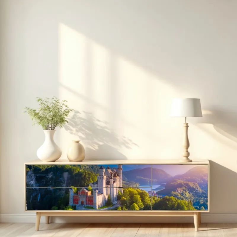 Naklejka repozycjonowalna zamek Neuschwanstein o zachodzie słońca – Wallissimo® Naklejka repozycjonowalna zamek Neuschwanstein o zachodzie słońca – Wallissimo®