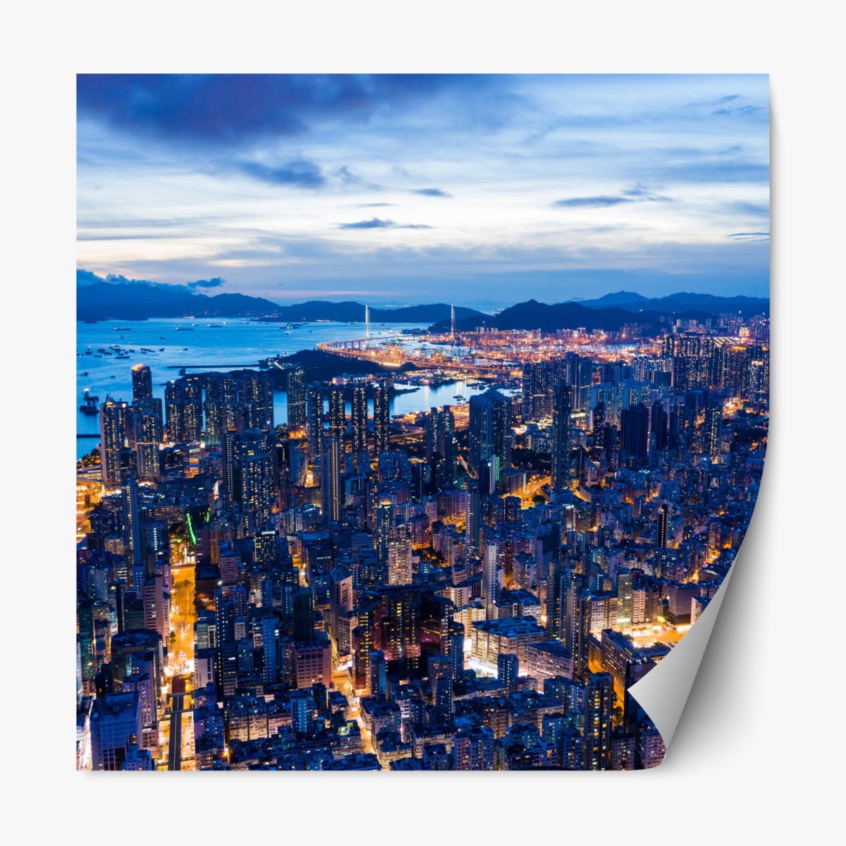 Repositionable sticker Hong Kong skyline over Mong Kok at dusk