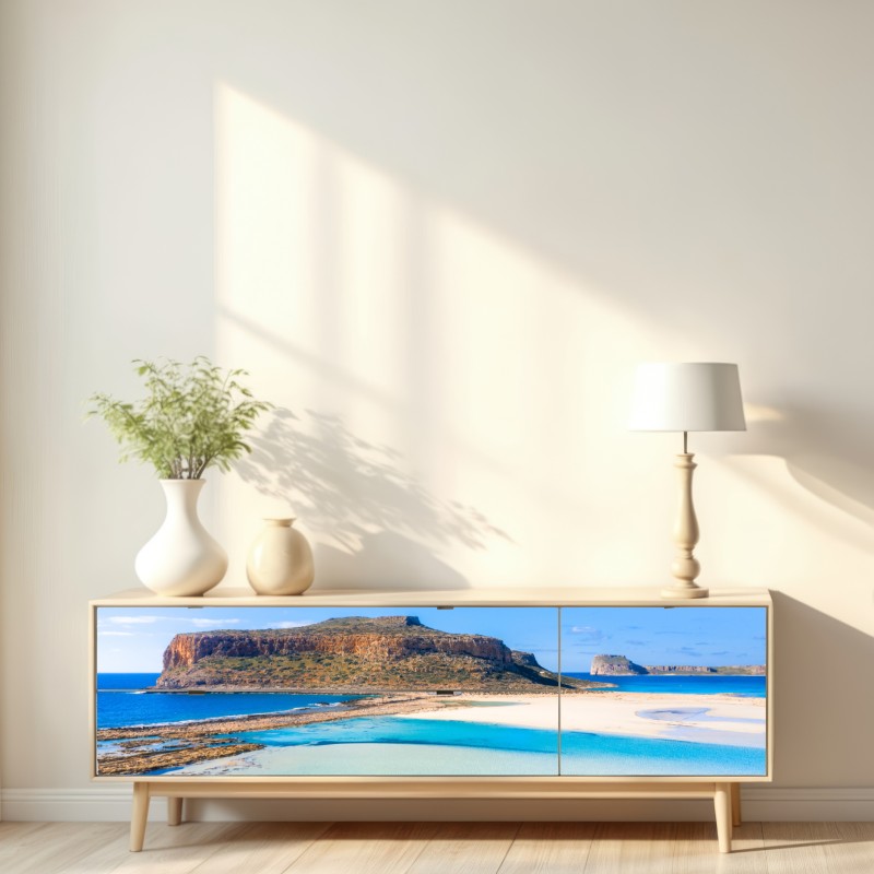 Naklejka repozycjonowalna turkusowa laguna z skalistą wyspą – Wallissimo® Naklejka repozycjonowalna turkusowa laguna z skalistą wyspą – Wallissimo®