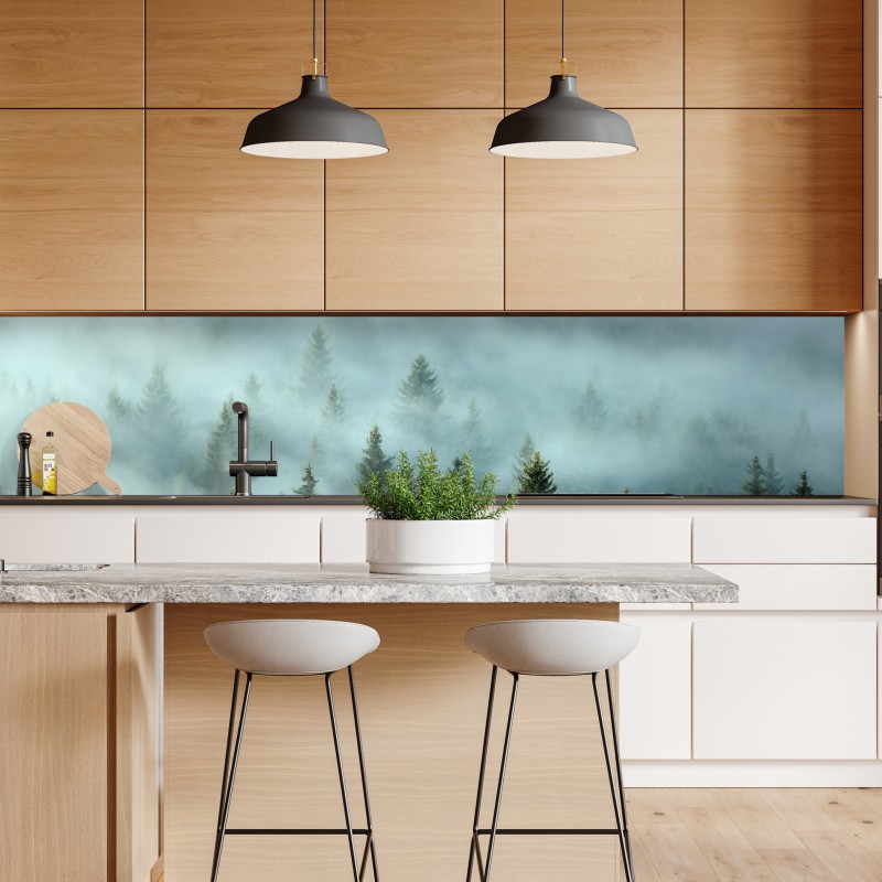 Naklejka repozycjonowalna mglisty las jodłowy o poranku – Wallissimo® Naklejka repozycjonowalna mglisty las jodłowy o poranku – Wallissimo®