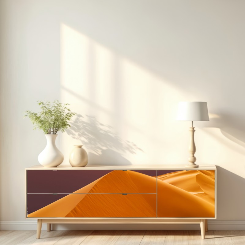 Naklejka repozycjonowalna złoty zachód słońca nad wydmami pustyni – Wallissimo® Naklejka repozycjonowalna złoty zachód słońca nad wydmami pustyni – Wallissimo®