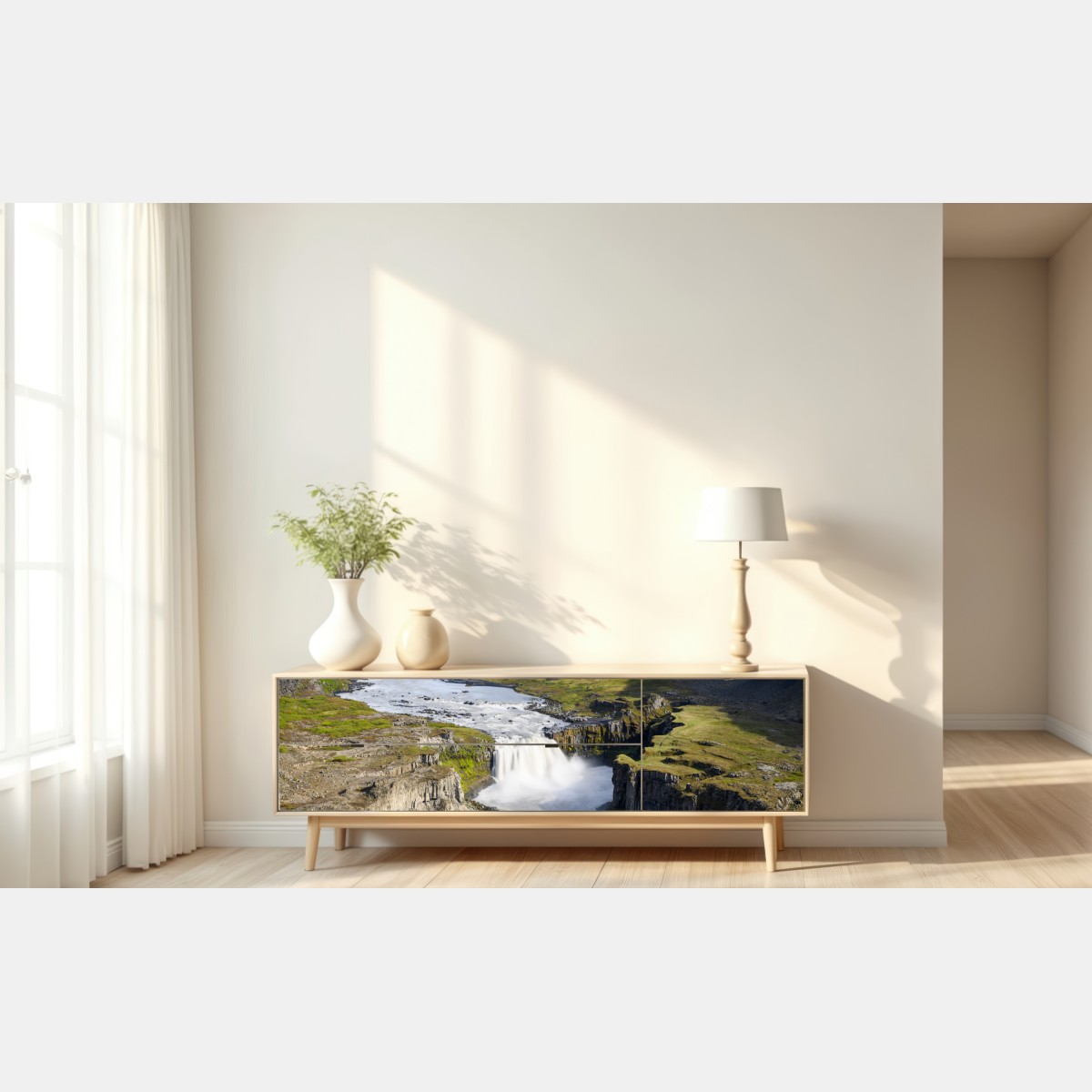 Naklejka repozycjonowalna majestatyczny wodospad w islandzkim kanionie – Wallissimo® Naklejka repozycjonowalna majestatyczny wodospad w islandzkim kanionie – Wallissimo®