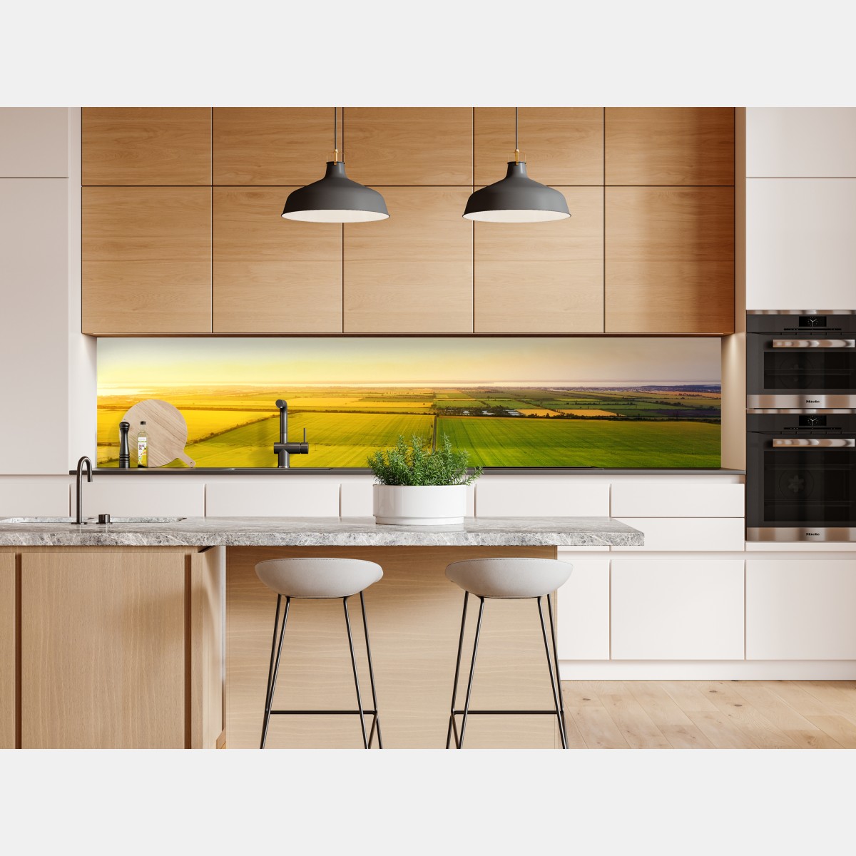 Naklejka repozycjonowalna zachód słońca nad zielonymi polami – Wallissimo® Naklejka repozycjonowalna zachód słońca nad zielonymi polami – Wallissimo®