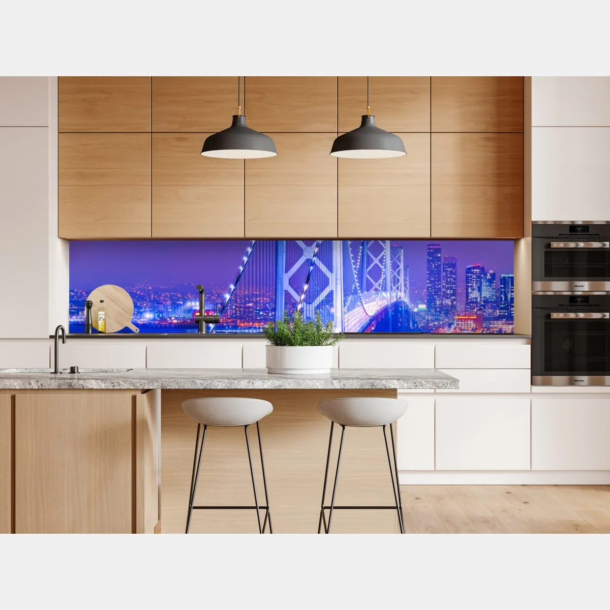 Naklejka repozycjonowalna oświetlony most wiszący i panorama miasta nocą – Wallissimo® Naklejka repozycjonowalna oświetlony most wiszący i panorama miasta nocą – Wallissimo®