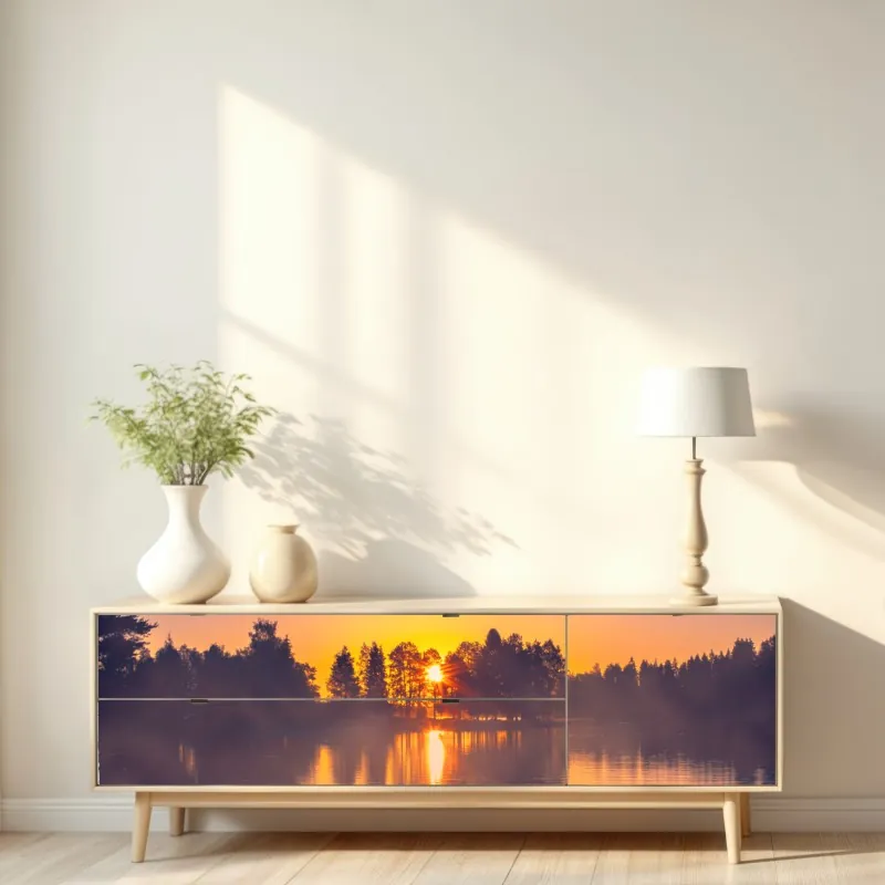 Naklejka repozycjonowalna złota panorama zachodu słońca nad plażą z Górą Stołową – Wallissimo®