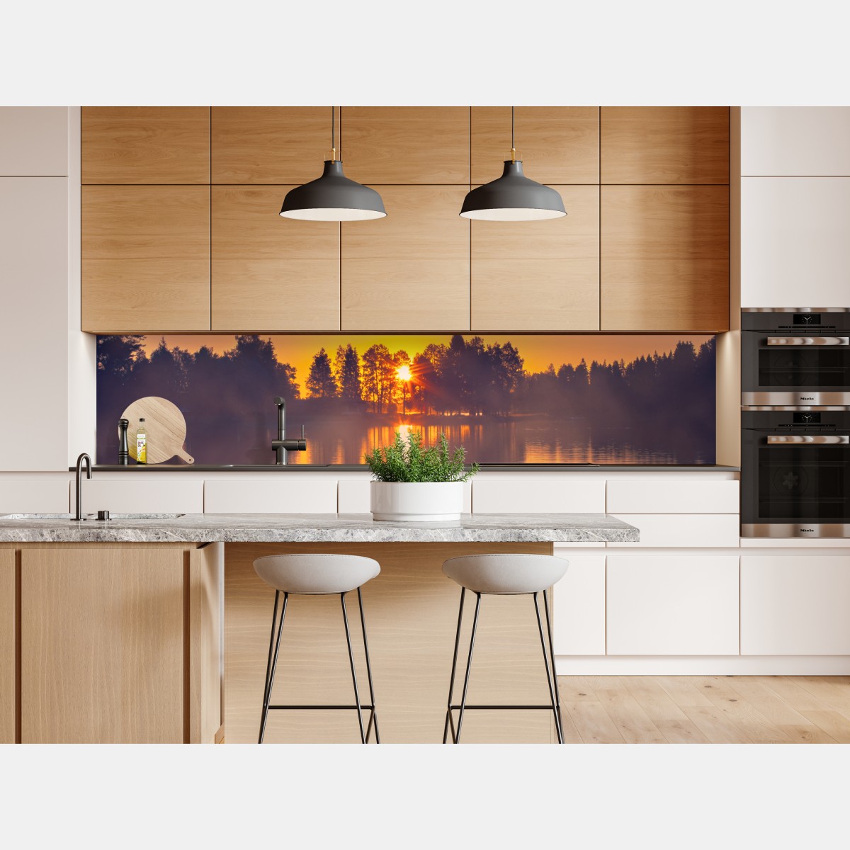 Naklejka repozycjonowalna mglisty zachód słońca nad jeziorem – Wallissimo® Naklejka repozycjonowalna mglisty zachód słońca nad jeziorem – Wallissimo®