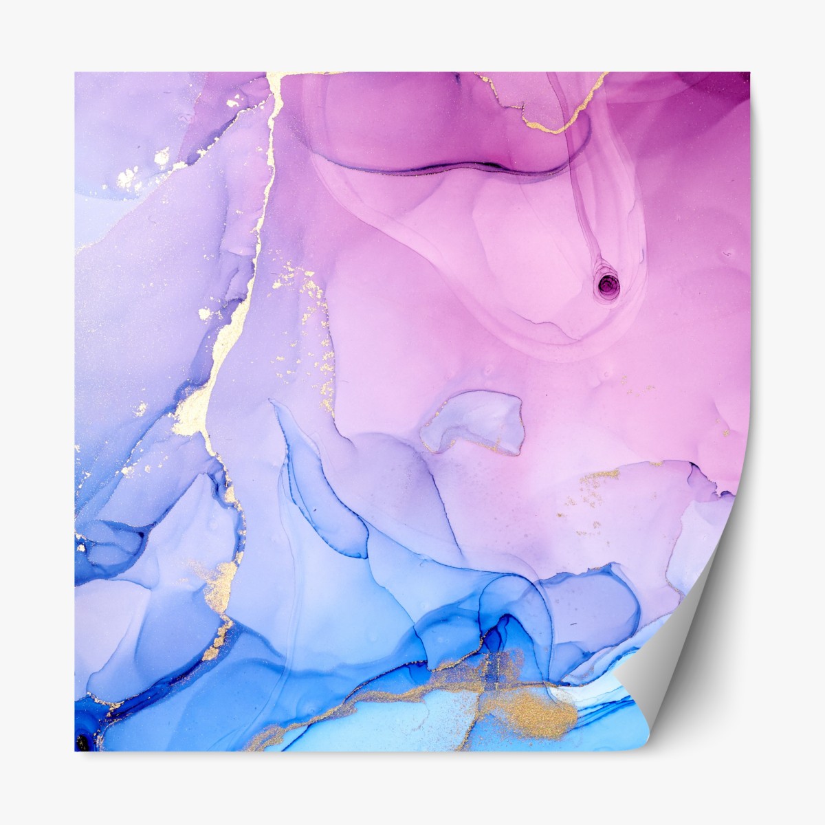 Repositionable sticker pink and blue marble fluid abstract