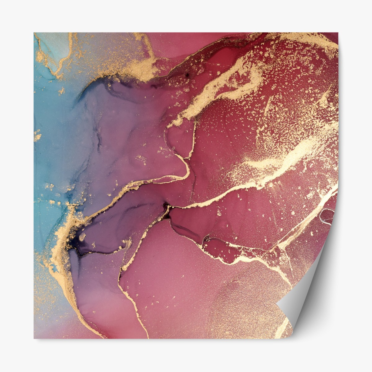 Repositionable sticker abstract purple and turquoise marble art with gold veins