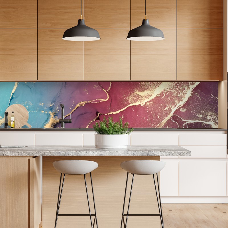 Naklejka repozycjonowalna abstrakcyjne marmurowe tło w odcieniach turkusu i fioletu ze złotem – Wallissimo® Naklejka repozycjonowalna abstrakcyjne marmurowe tło w odcieniach turkusu i fioletu ze złotem – Wallissimo®