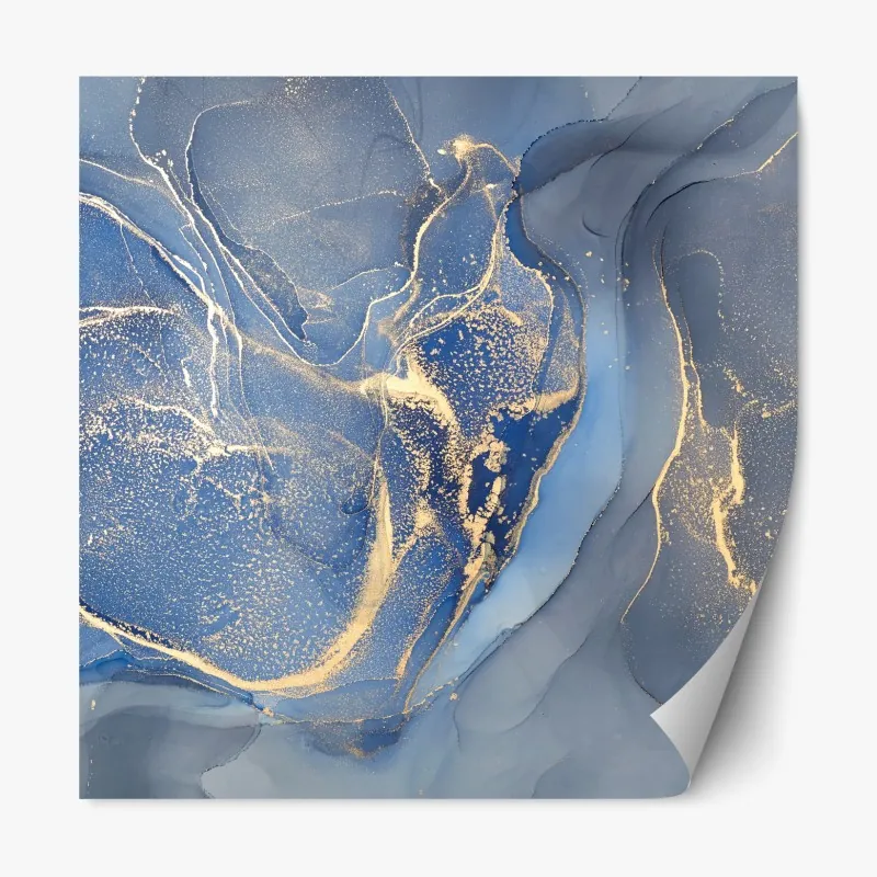Naklejka repozycjonowalna oceaniczny niebieski marmur ze złotymi żyłkami
