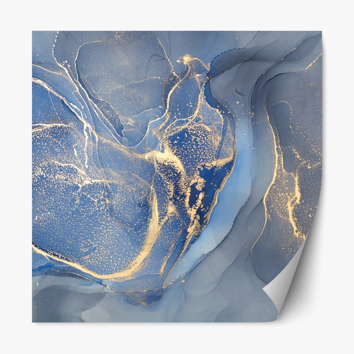 Repositionable sticker ocean blue marble with gold veins