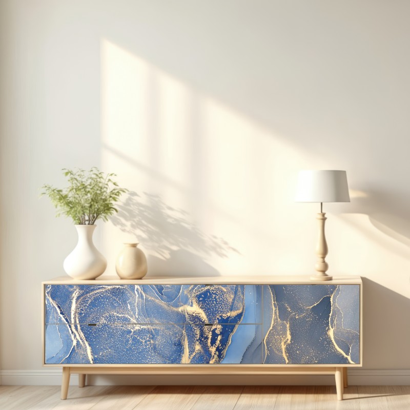 Naklejka repozycjonowalna oceaniczny niebieski marmur ze złotymi żyłkami – Wallissimo® Naklejka repozycjonowalna oceaniczny niebieski marmur ze złotymi żyłkami – Wallissimo®