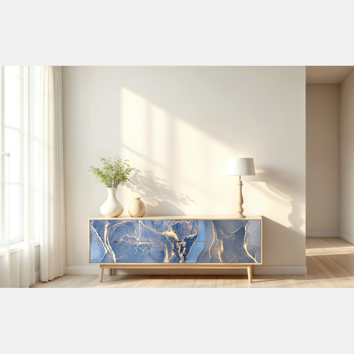 Naklejka repozycjonowalna oceaniczny niebieski marmur ze złotymi żyłkami – Wallissimo® Naklejka repozycjonowalna oceaniczny niebieski marmur ze złotymi żyłkami – Wallissimo®