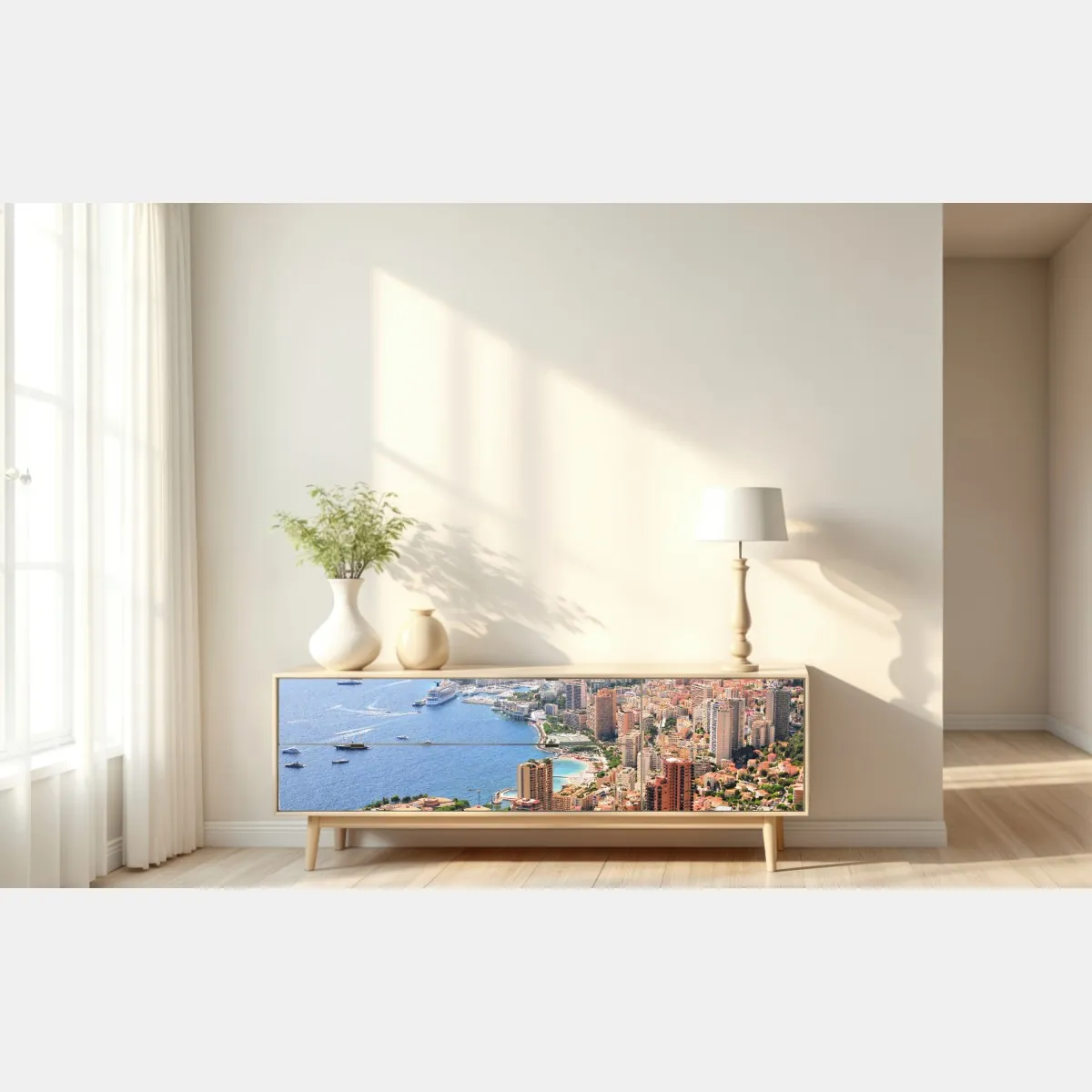 Naklejka repozycjonowalna słoneczna panorama nadmorskiego miasta – Wallissimo® Naklejka repozycjonowalna słoneczna panorama nadmorskiego miasta – Wallissimo®